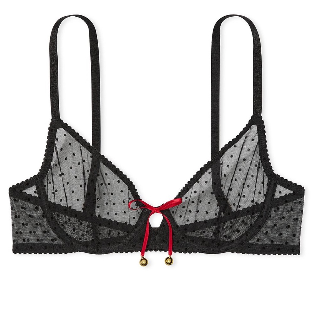 Victoria's Secret Mesh Unlined Sheer Demi Bra with Red Bow